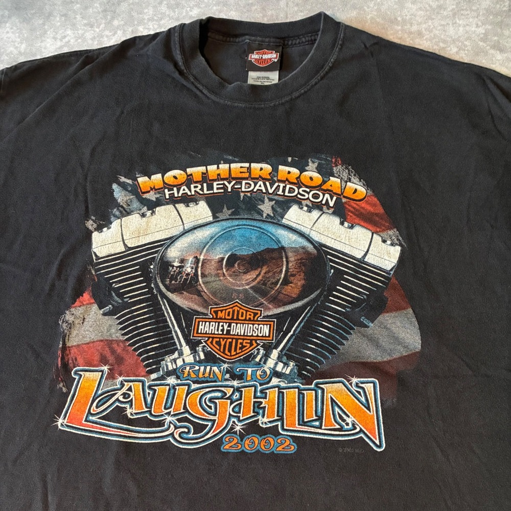 Vintage Harley Davidson 2002 Run to Laughlin Mother Road Arizona Tee XL Black